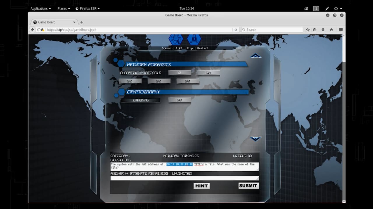 Example question screen from Capture The Packet Example question screen from Capture The Packet