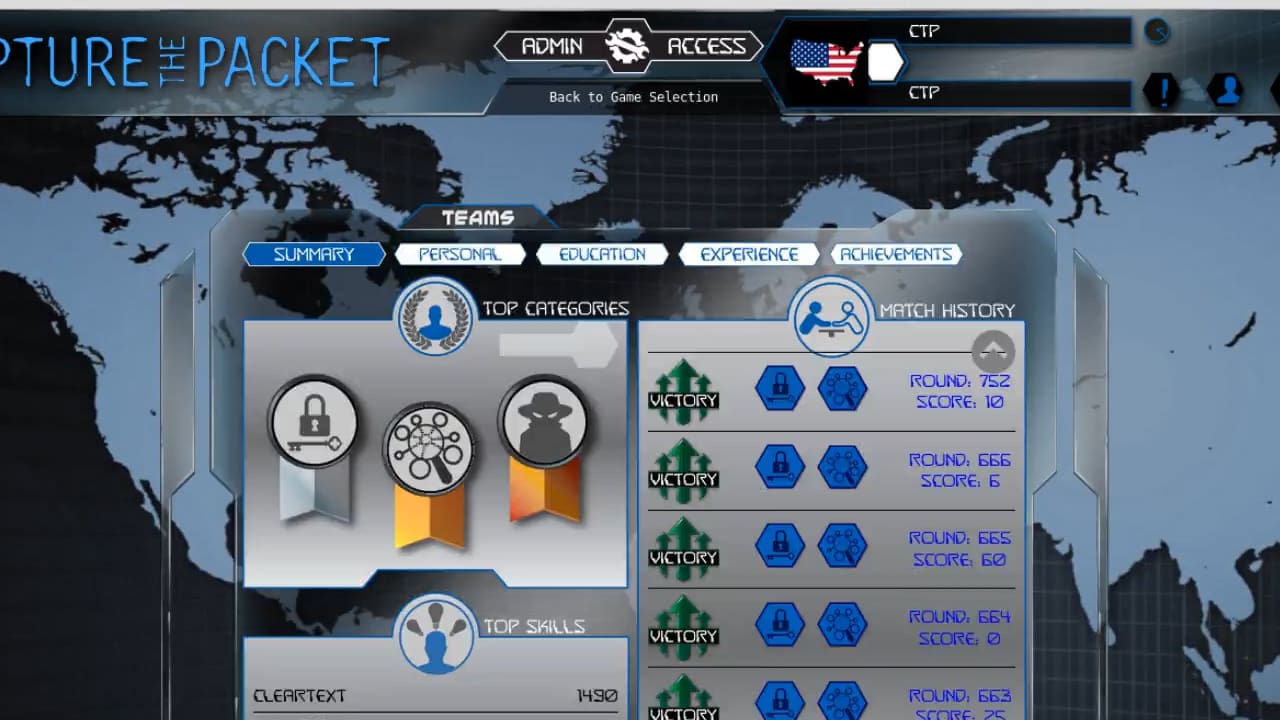 Example team profile screen from Capture The Packet Example team profile screen from Capture The Packet