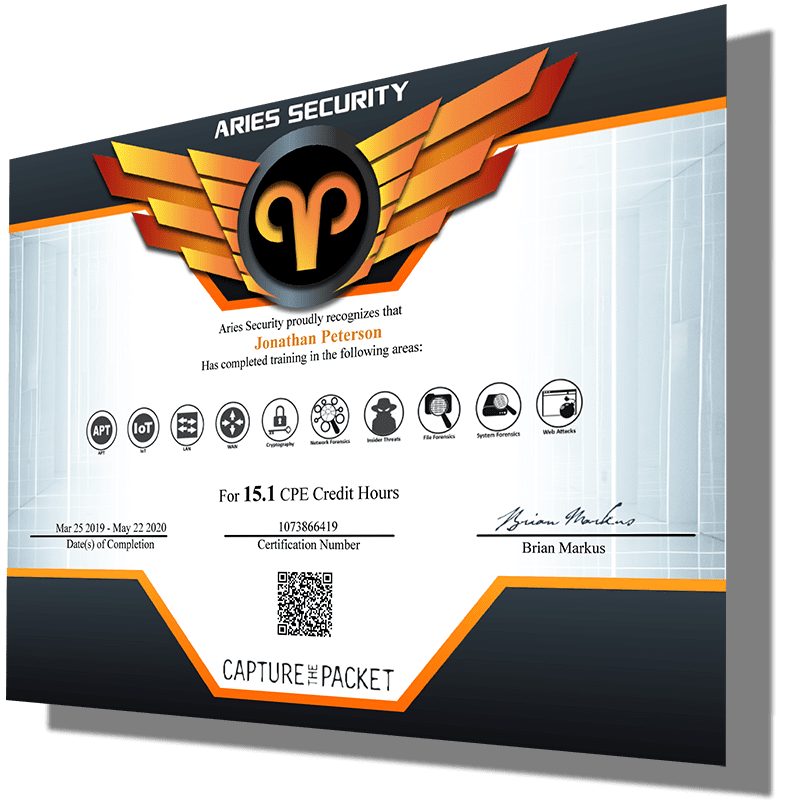 Sample CPE certificate from Capture The Packet.